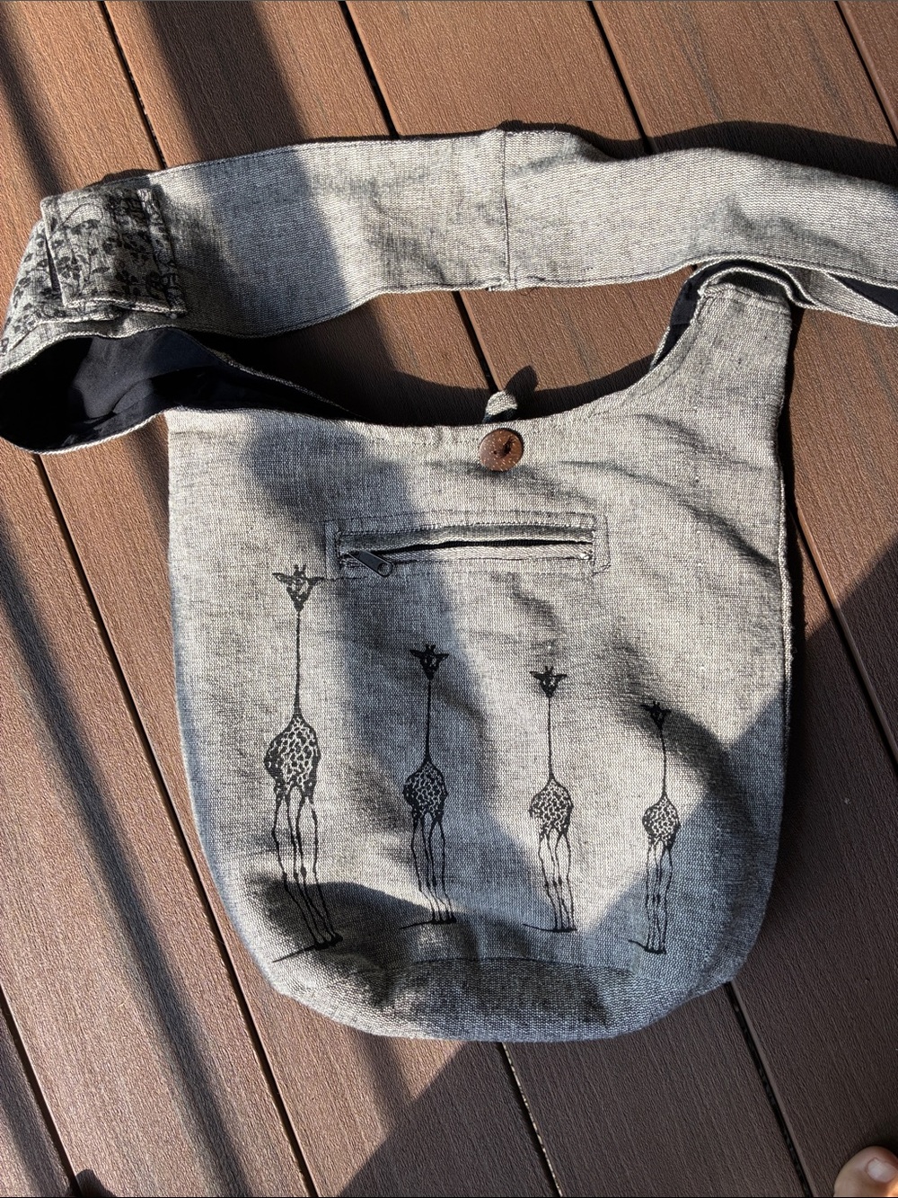 Gray Crossbody Tote Bag with Giraffe Print